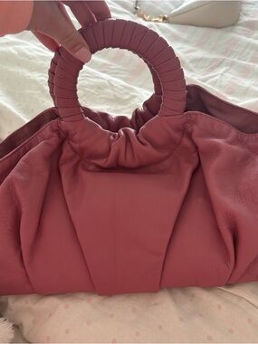 Gathered Round-Handle Shoulder Bag in Dusty Rose